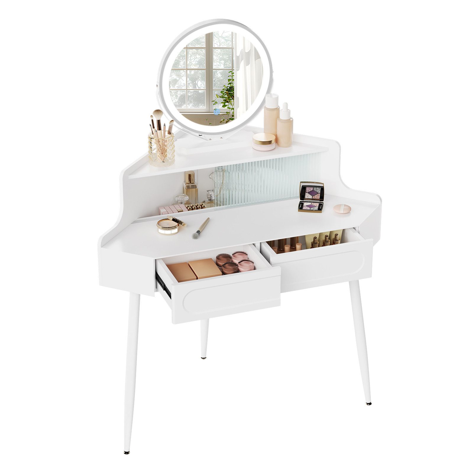 Woltu Schminktisch, Eck, mit Spiegel, einstellbare Helligkeit, Platzsparend günstig online kaufen