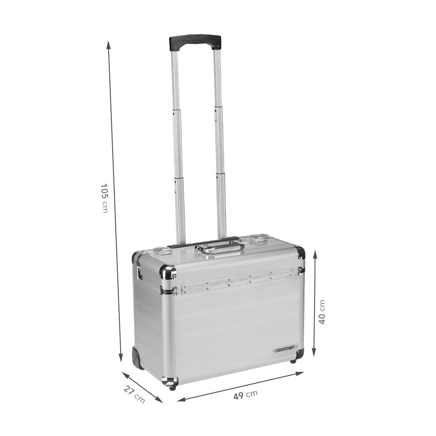 schwarz oder Trolley, Business Pilotenkoffer Schloss silber, Rollen mit TSA und - Pilotenkoffer Leichtlaufrollen anndora