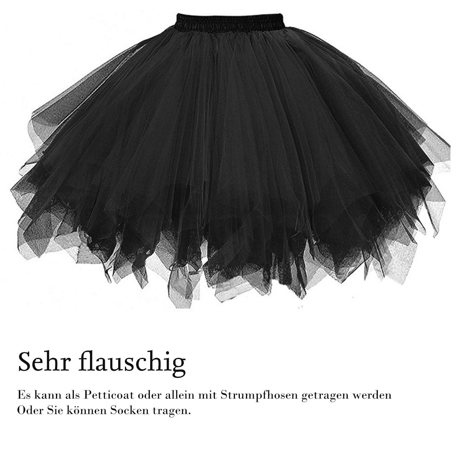 Daisred Tüllrock Damen Tüllrock Karnevalskostüme 50er tütü Petticoat Schwarz