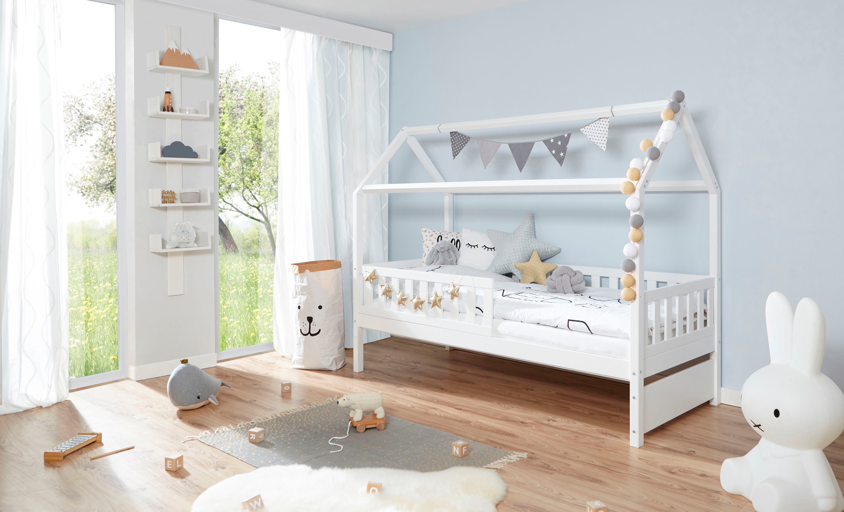 Ticaa Hausbett Traumhaus, Hausbett, aus Kiefer Massivholz, inkl. Rollrost