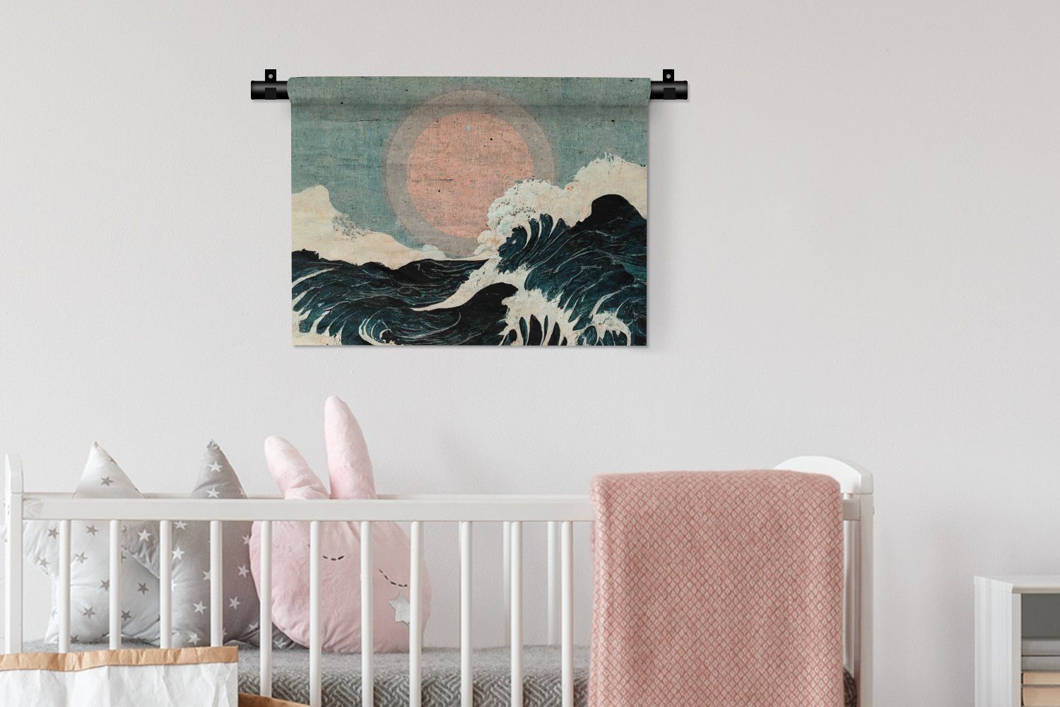 MuchoWow Wanddekoobjekt Jahrgang - Sonne, Kinderzimmer Wellen - Wohnzimmer, Schlafzimmer, Kleid, Wandbehang, Meer - Wanddeko für