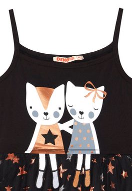 Denokids A-Linien-Kleid Copper Stars mit Katzen Print
