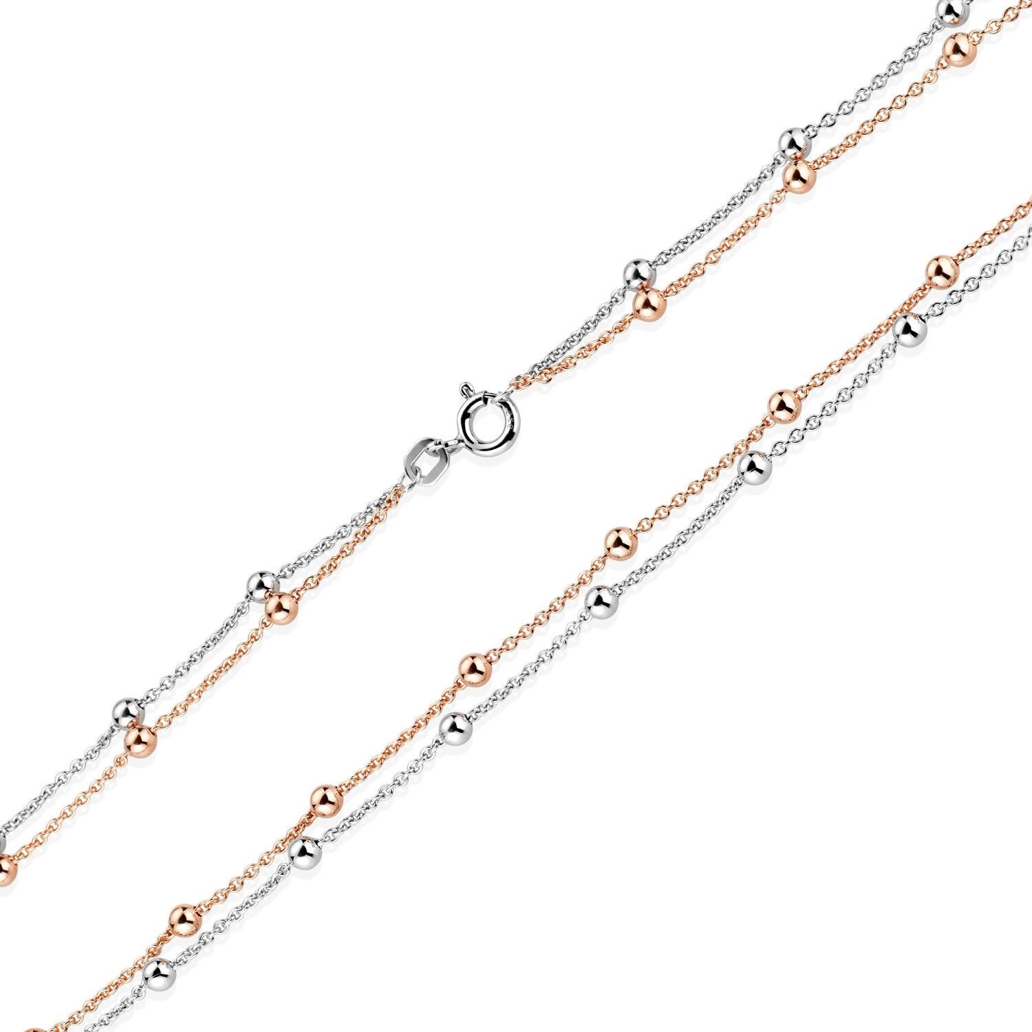 Materia Collierkettchen Damen Kugelkette bicolor doppelreihig CO-33-Rose, aus 925 Silber