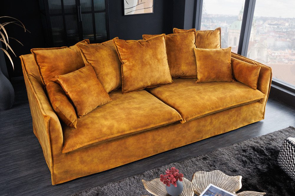 riess-ambiente 3-Sitzer HEAVEN 210cm senfgelb · Hussensofa inkl. Kissen und abnehmbaren Bezug, Einzelartikel 1 Teile, Wohnzimmer-Couch · Samt-Bezug · Federkern- – Bild 4 von 5