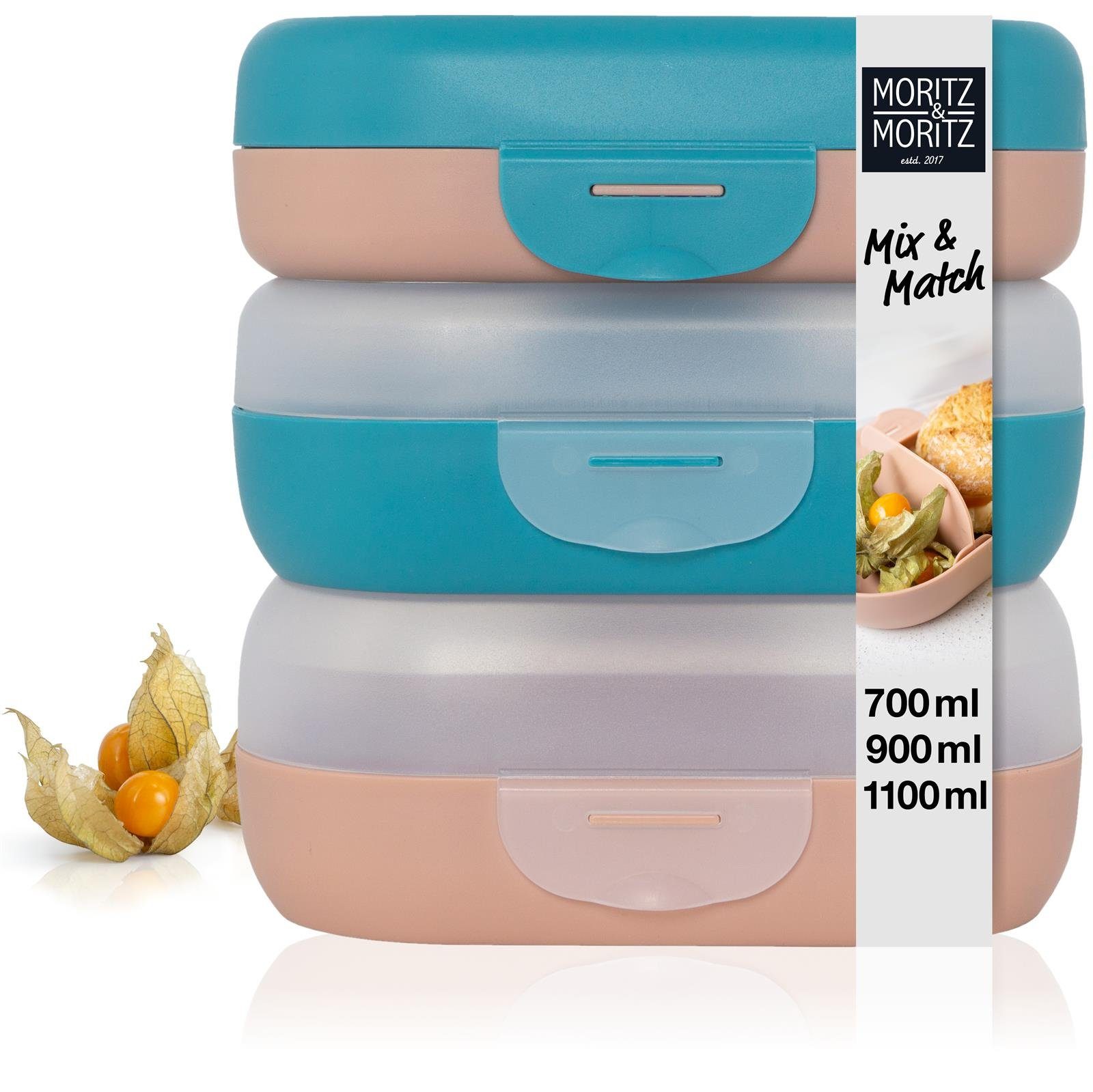Moritz & Moritz Lunchbox Moritz & Moritz Mix Brotdosen bunt, Kunststoff, (3er Set, 6-tlg), Mix & Match - mit Fächern