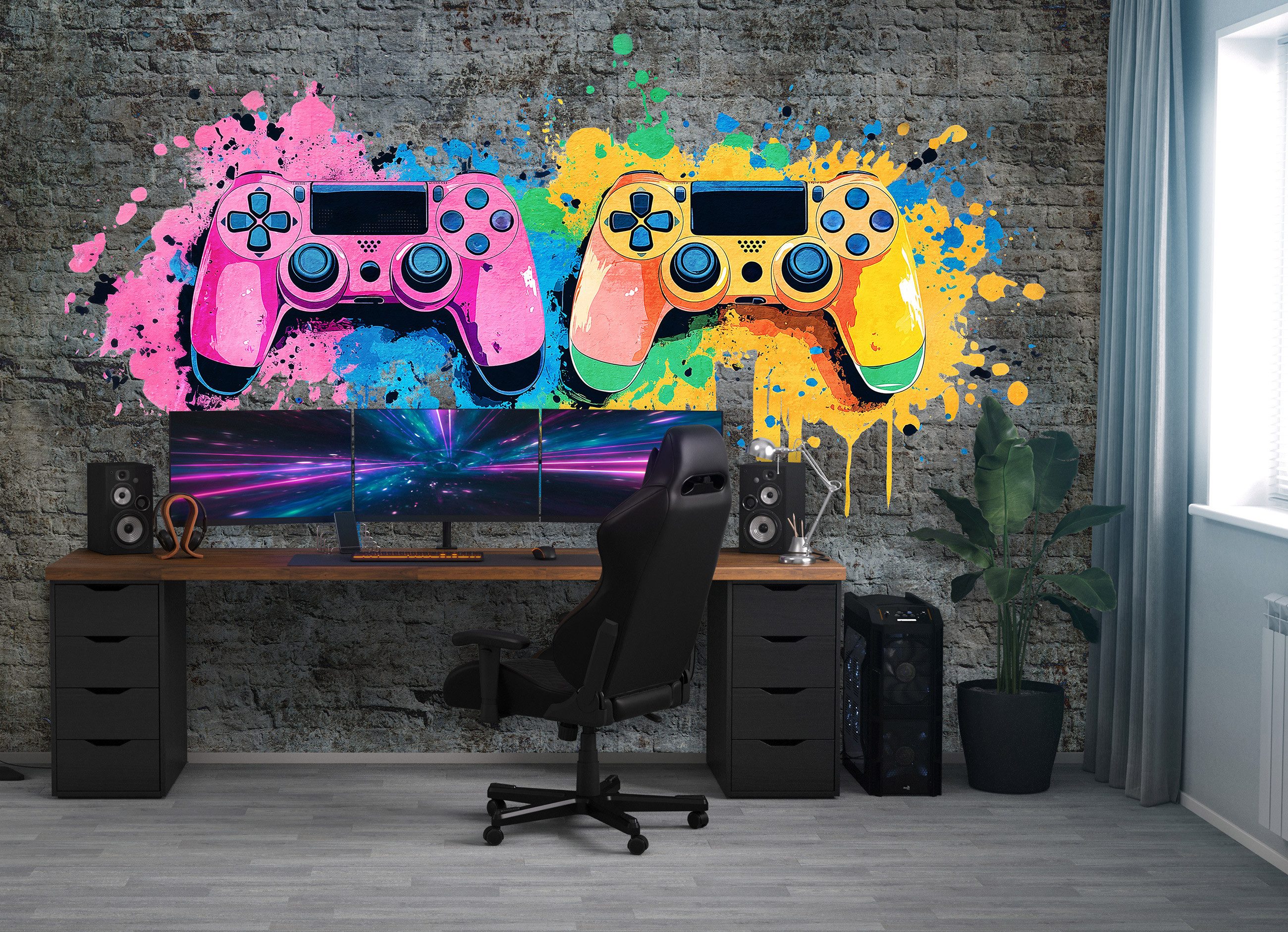 Wallarena Fototapete Kinderzimmer Jungen Gaming Pad Graffiti Grau Vlies Tap günstig online kaufen