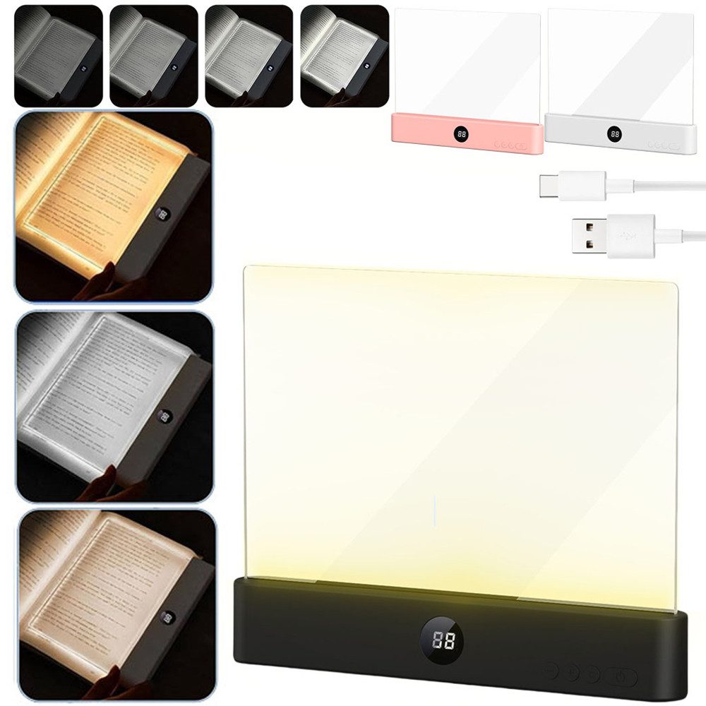 PRIISF LED Leselampe Leselicht Buch tragbare Flache Buchlicht Leselampe Lesehilfe Buchlampe, Hochauflösender-Transparenter-PC-Linse, 3 Lichtfarben Dimmbare LED Klemmleuchte Buch Licht Wiederaufladbare, HD-Klar Lampentafel Ultra-Klar Geschmeidige abriebfest Lesehilfe Lampe, Lesezeichen Buchseite Licht mit Timer für Nachtlesung Im Bett