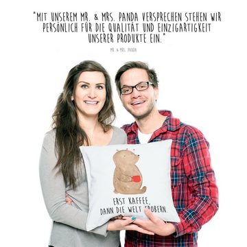 Mr. & Mrs. Panda Dekokissen Bär Kaffee - Weiß - Geschenk, Motivkissen, Welt erobern, Kissenhülle