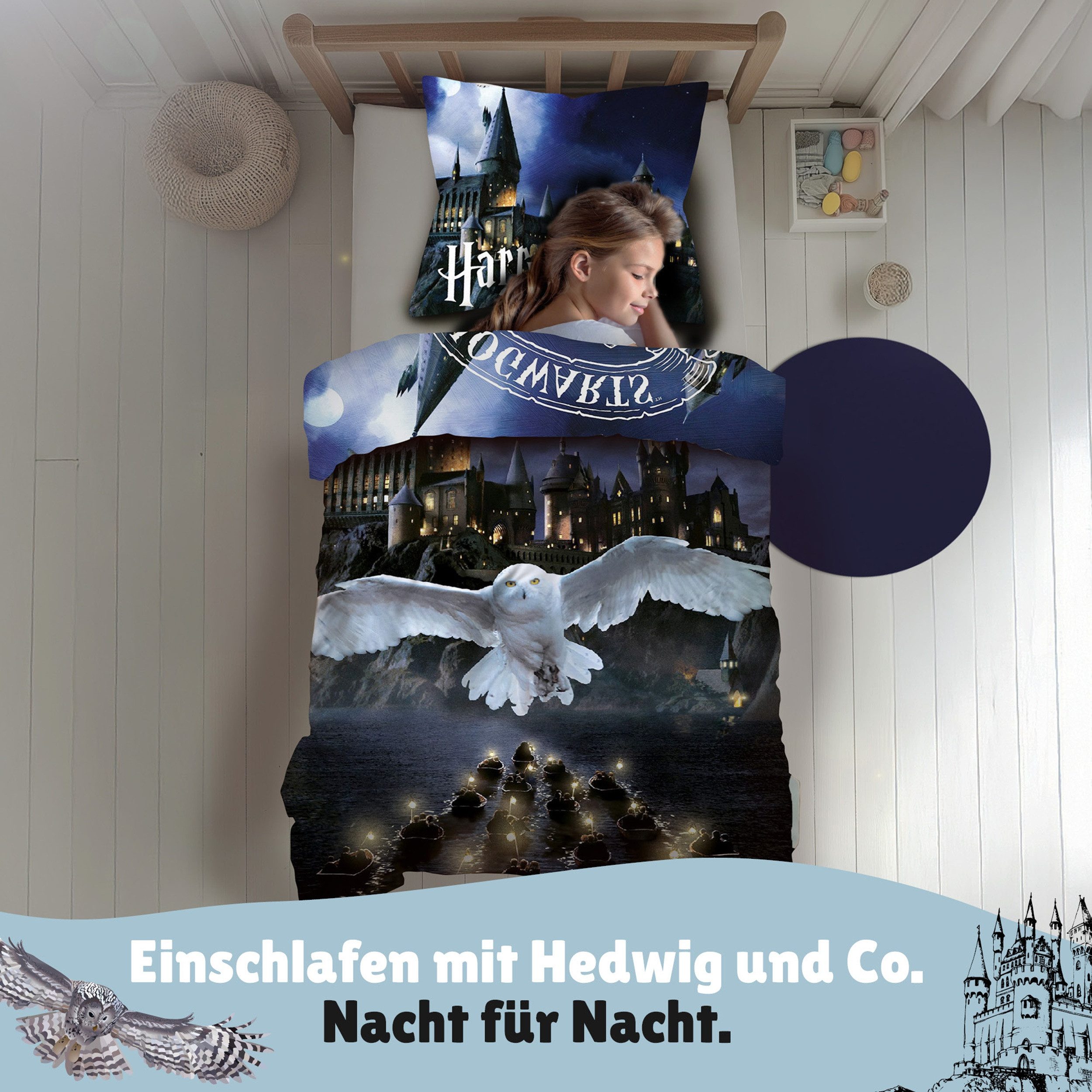 Familando Jugendbettwäsche Harry Potter "Eule" 135x200 80x80 cm - 100% Baum günstig online kaufen