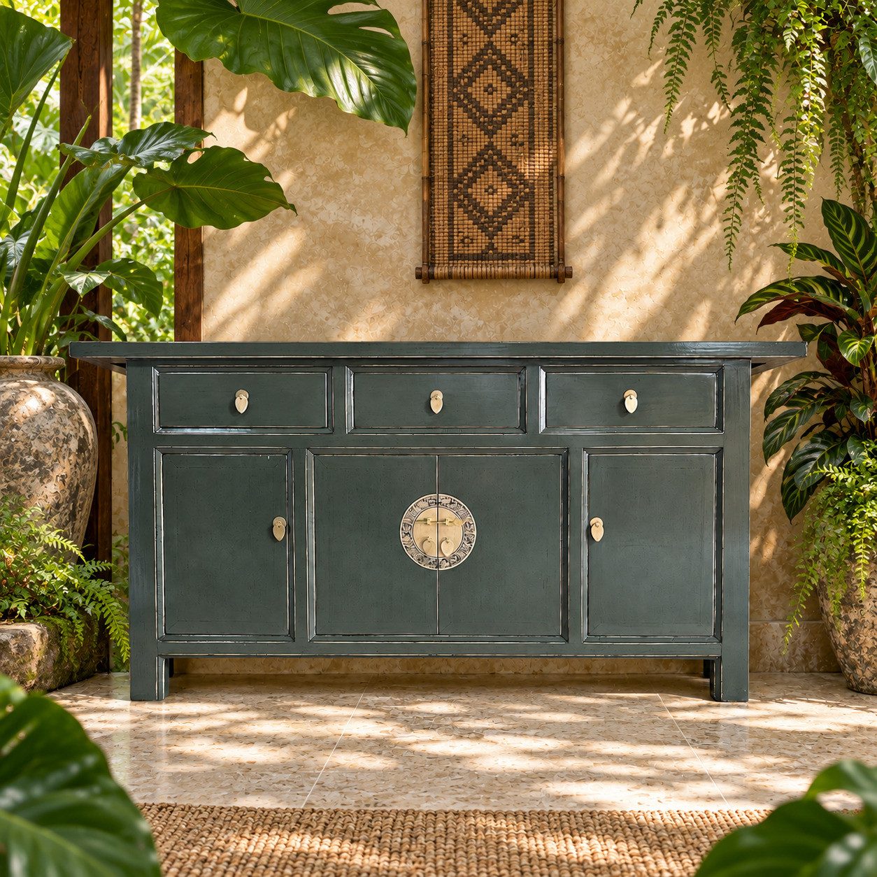 OPIUM OUTLET Sideboard Kommode Schrank Asia Möbel komplett montiert (asiatisch chinesisch orientalisch, aus Holz, Schrank Hochzeitsschrank Anrichte Büffet Vitrine), B x T x H: 170 x 45 x 85 cm, dezenter Vintage-Stil