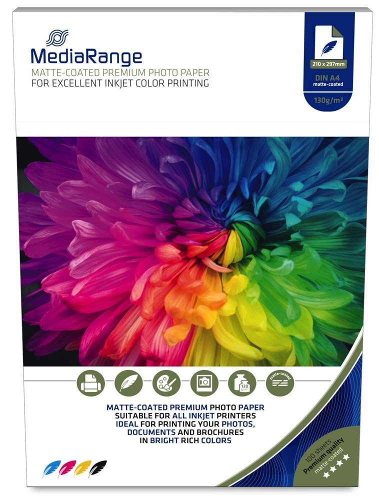 Mediarange Fotopapier 100 Mediarange Blatt Fotopapier DIN A4 matt einseitig 130 g/m²
