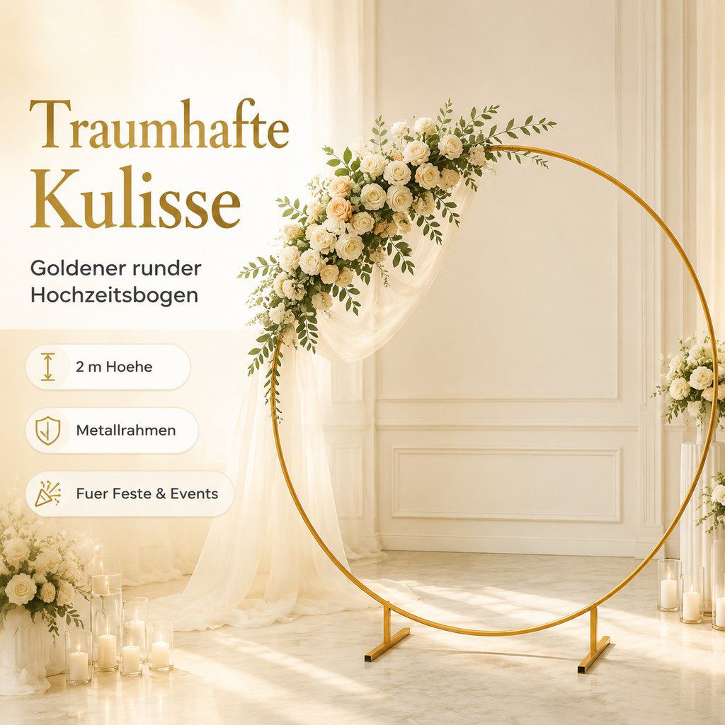 FANNOU Fensterdekoration 2m runder Ballonbogen, mit Blumenmuster, goldener Ständer, Rahmen, Hochzeit