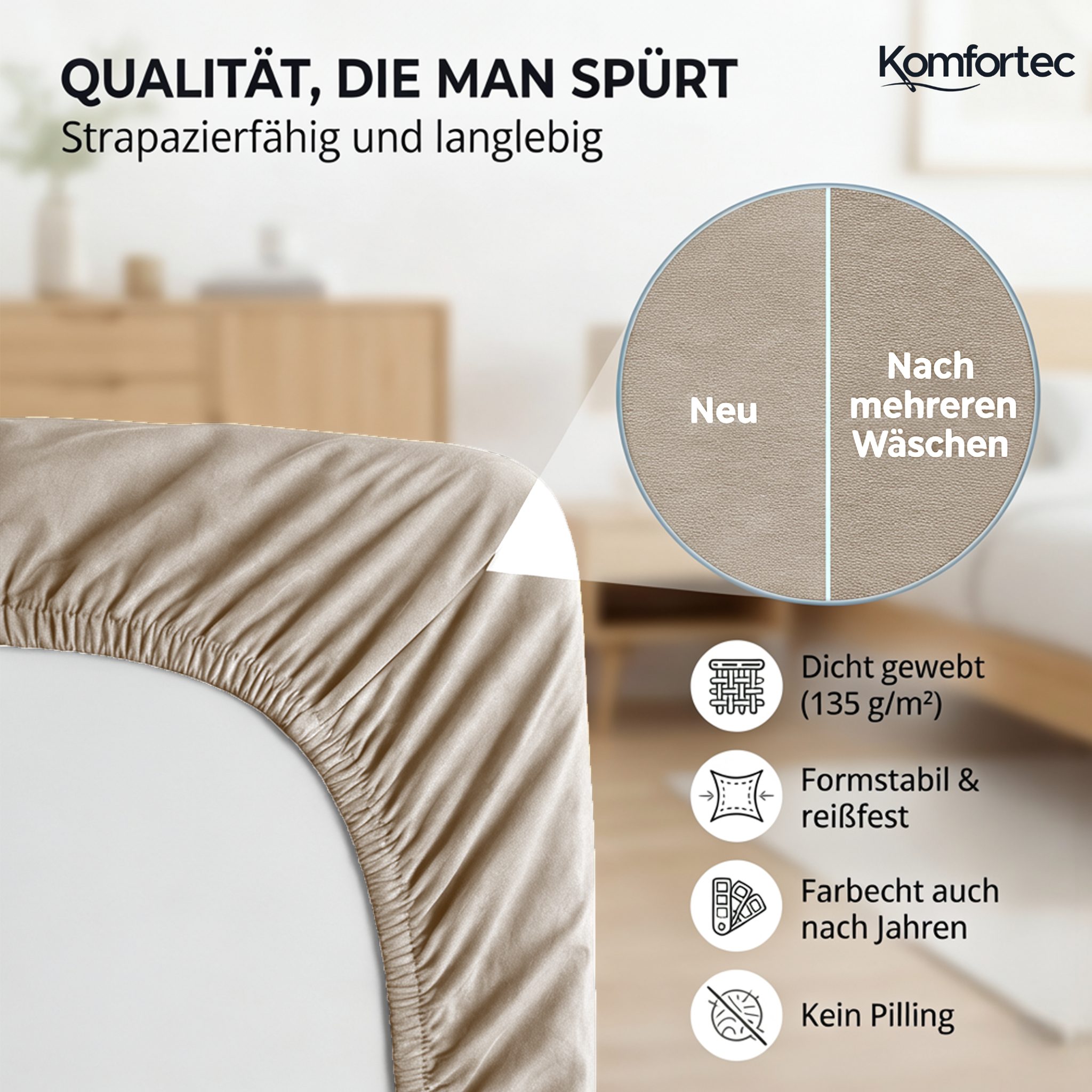 Komfortec Spannbettlaken Jersey Spannbettuch, 90x200, 140x200, 160x200, 180x200 oder 200x200 cm, 100% Baumwolle (135 g/m), Gummizug: Rundum, (1 Stück), OEKO-TEX – Bild 5 von 5