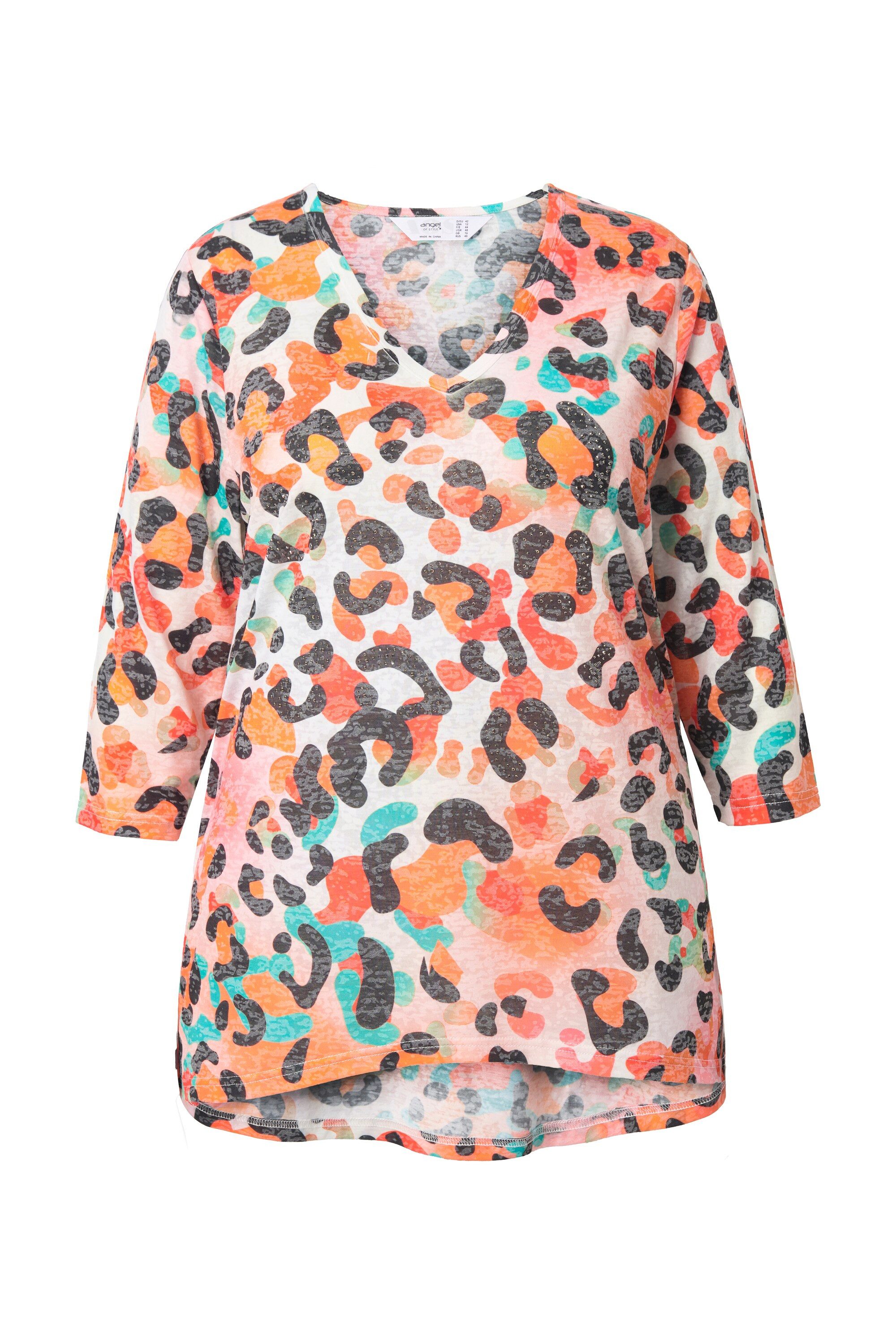 T-Shirt T-Shirt A-Linie farbiges Leomuster