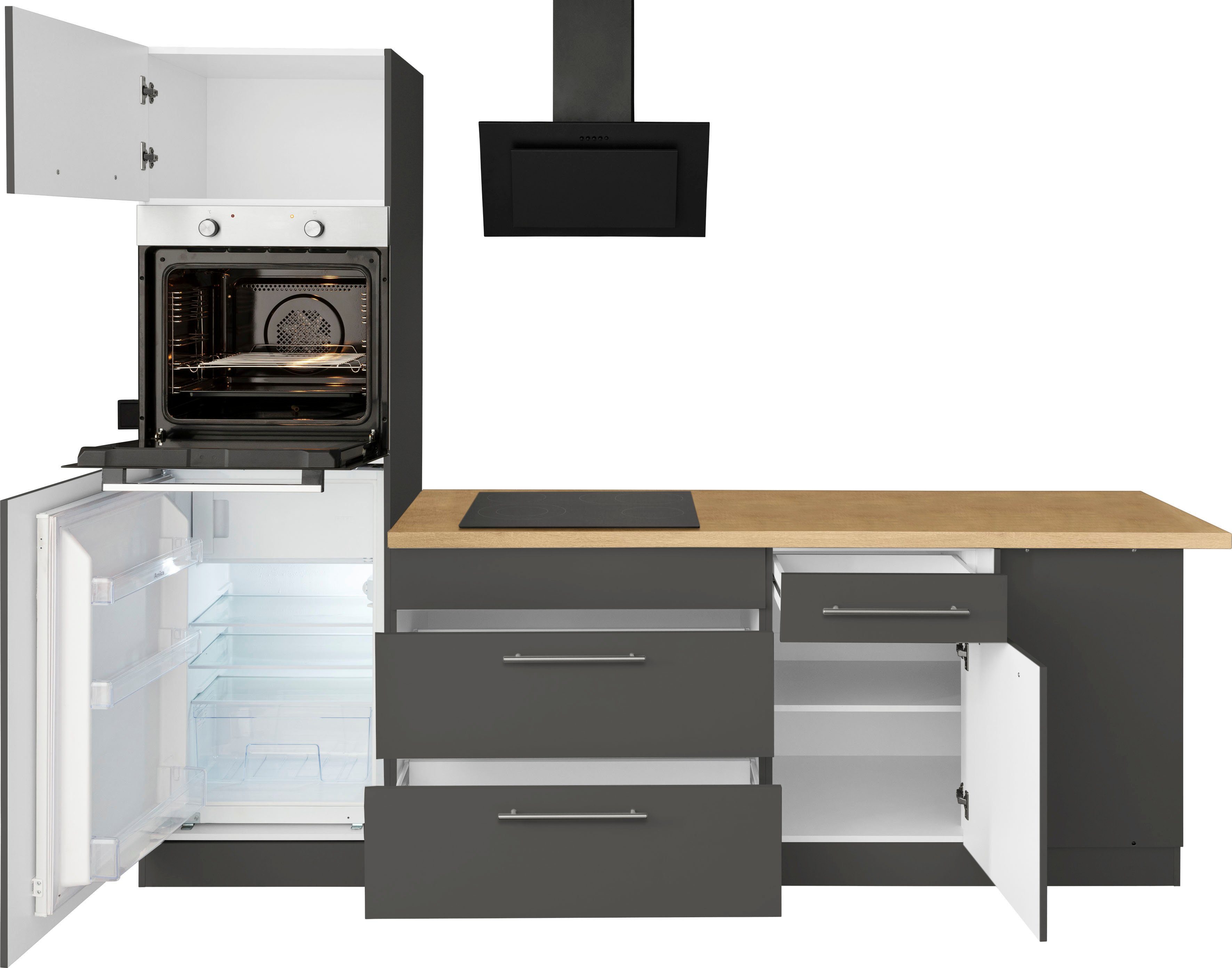 wiho Küchen Winkelküche E-Geräten, 220 cm 260 Unna, mit Anthrazit anthrazit x | Stellbreite