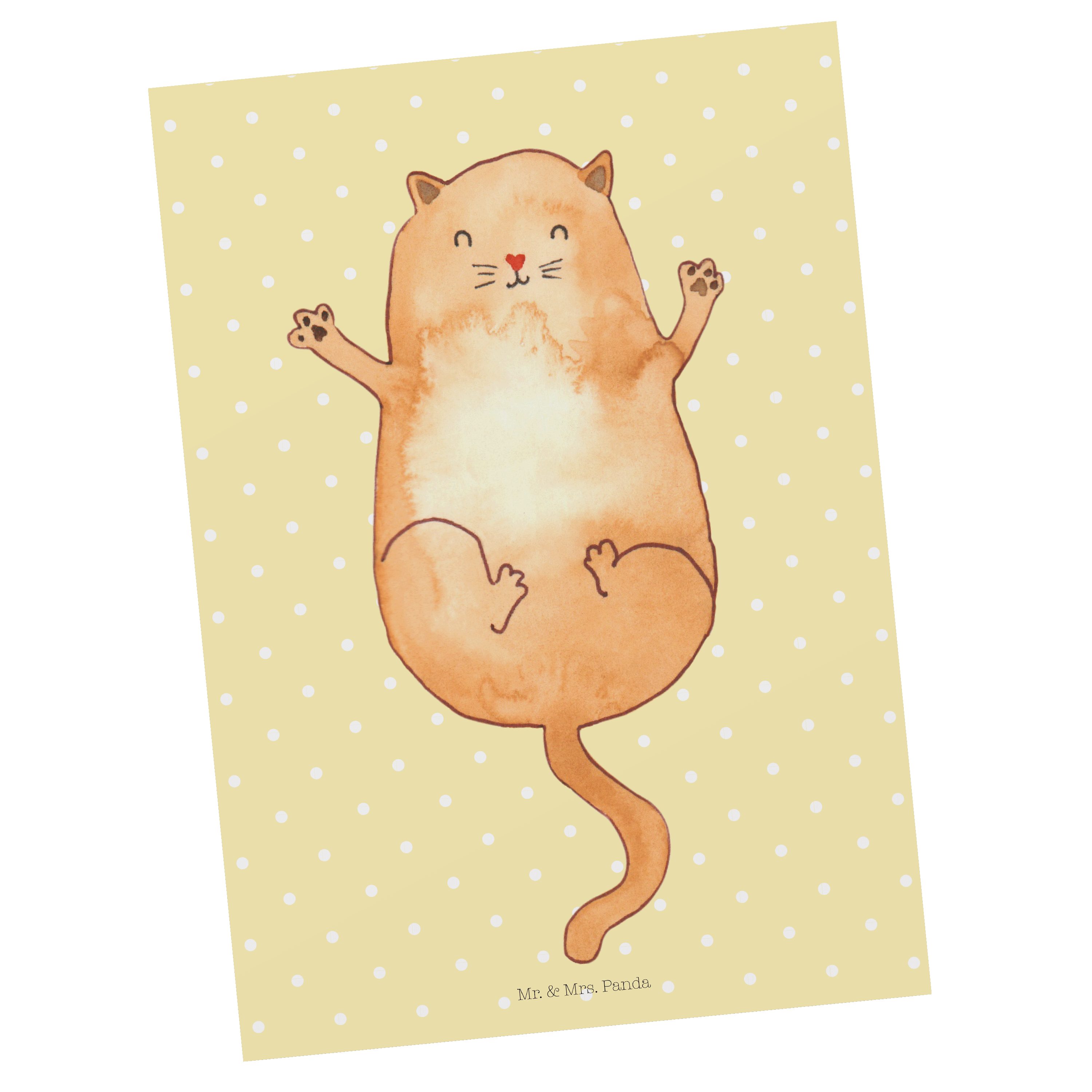 Mr. & Mrs. Panda Postkarte Katzen Umarmen - Gelb Pastell - Geschenk, Dankeskarte, Mietze, Kater