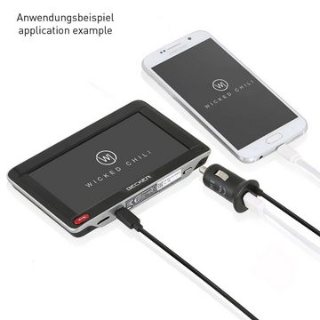 Wicked Chili KFZ TMC Ladegerät für Becker Ready /Transit/ Active Auto-Adapter Zigarettenanzünder-Stecker zu MicroUSB, USB -A, 140 cm, Mit zusätzlichem USB-A Lade-Anschluss für Handy / Smartphone oder Tabl