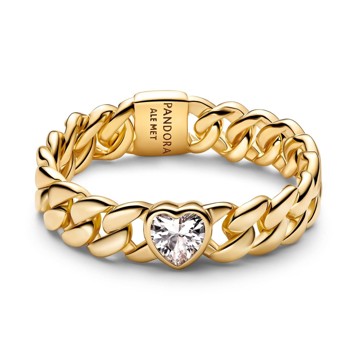 Pandora Fingerring Damenring Panzerkette mit Herz Goldfarben