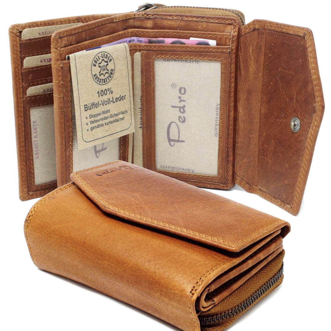 Damen Portemonnaie Brieftasche Lederbörse Geldbörse Geldbeutel aus Leder NEU 