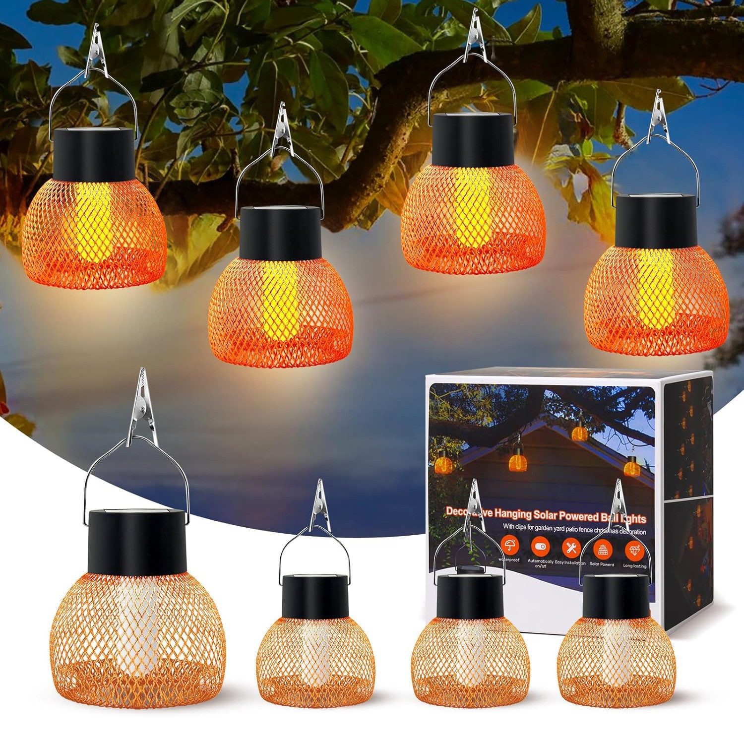JOYOLEDER LED Laterne Solar Hängeleuchte für außen, 4 Stück flackernder Flamme Solarleuchten, für Garten, IP65 Wasserdicht