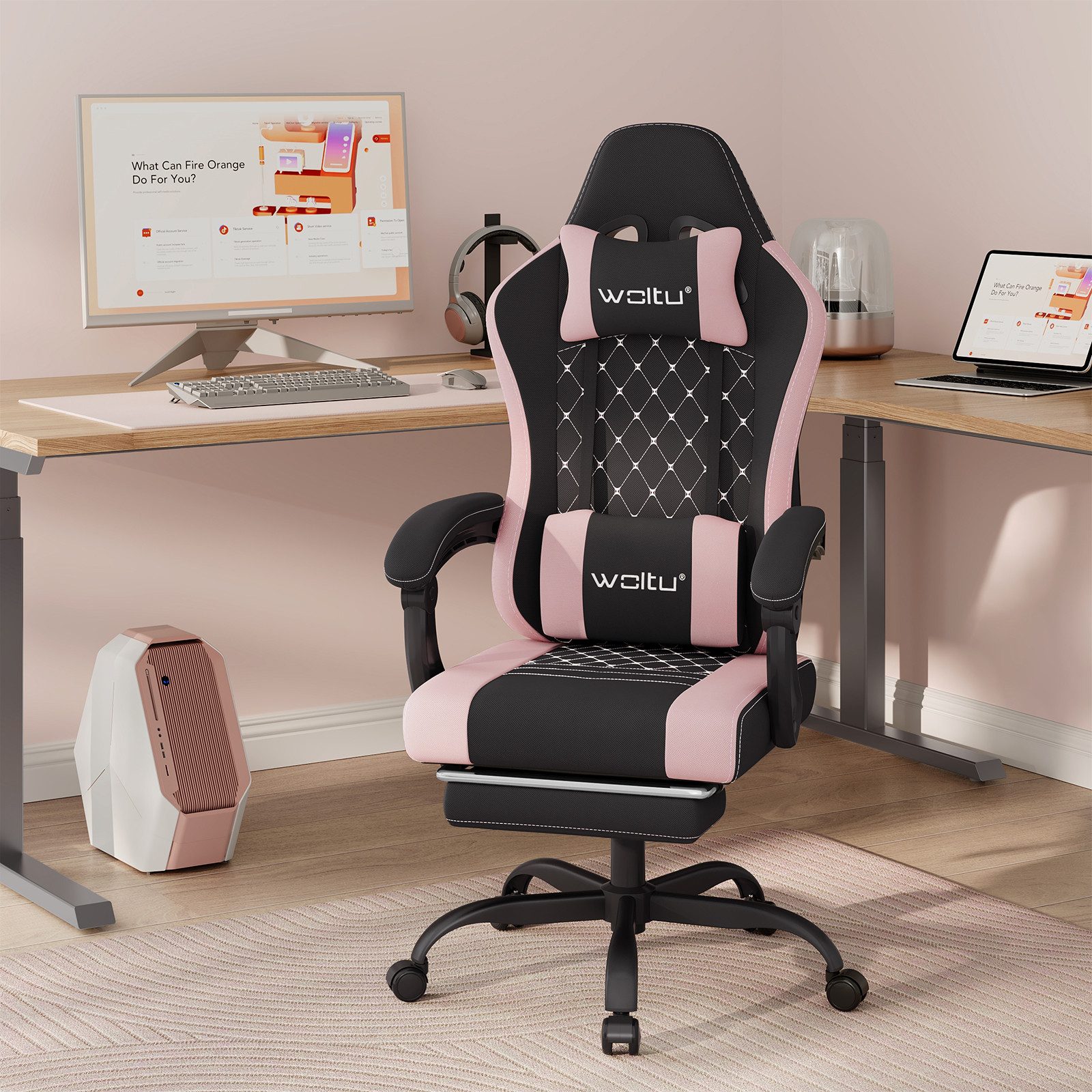Woltu Gaming-Stuhl (1 St), mit Massagefunktion, ergonomisch, 150 kg, Netzstoff