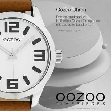 OOZOO Quarzuhr Oozoo Damen Armbanduhr Timepieces C1051, Damenuhr rund, extra groß (ca. 46mm) Lederarmband, Fashion-Style