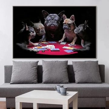 TPFLiving Kunstdruck (OHNE RAHMEN) Poster - Leinwand - Wandbild, Die Pokerrunde mit den Bulldoggen (Verschiedene Größen), Farben: Leinwand bunt - Größe: 20x30cm