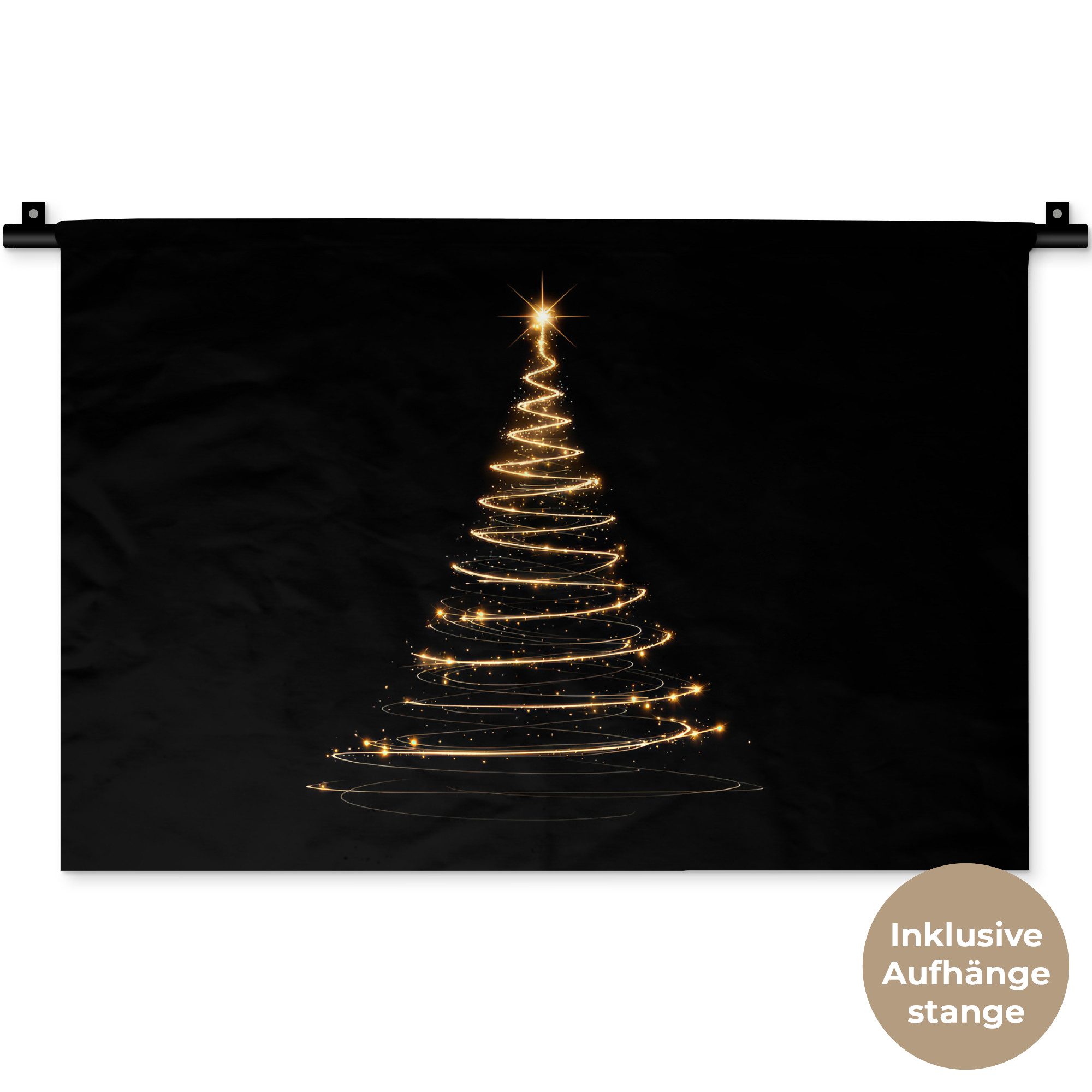MuchoWow Wandteppich Magie - Weihnachtsbaum - Lichtspiralen - Schwarz, Rechteckig, Höhe: 3 mm, Wandteppich für Wohnzimmer, Schlafzimmer, 60x40 cm