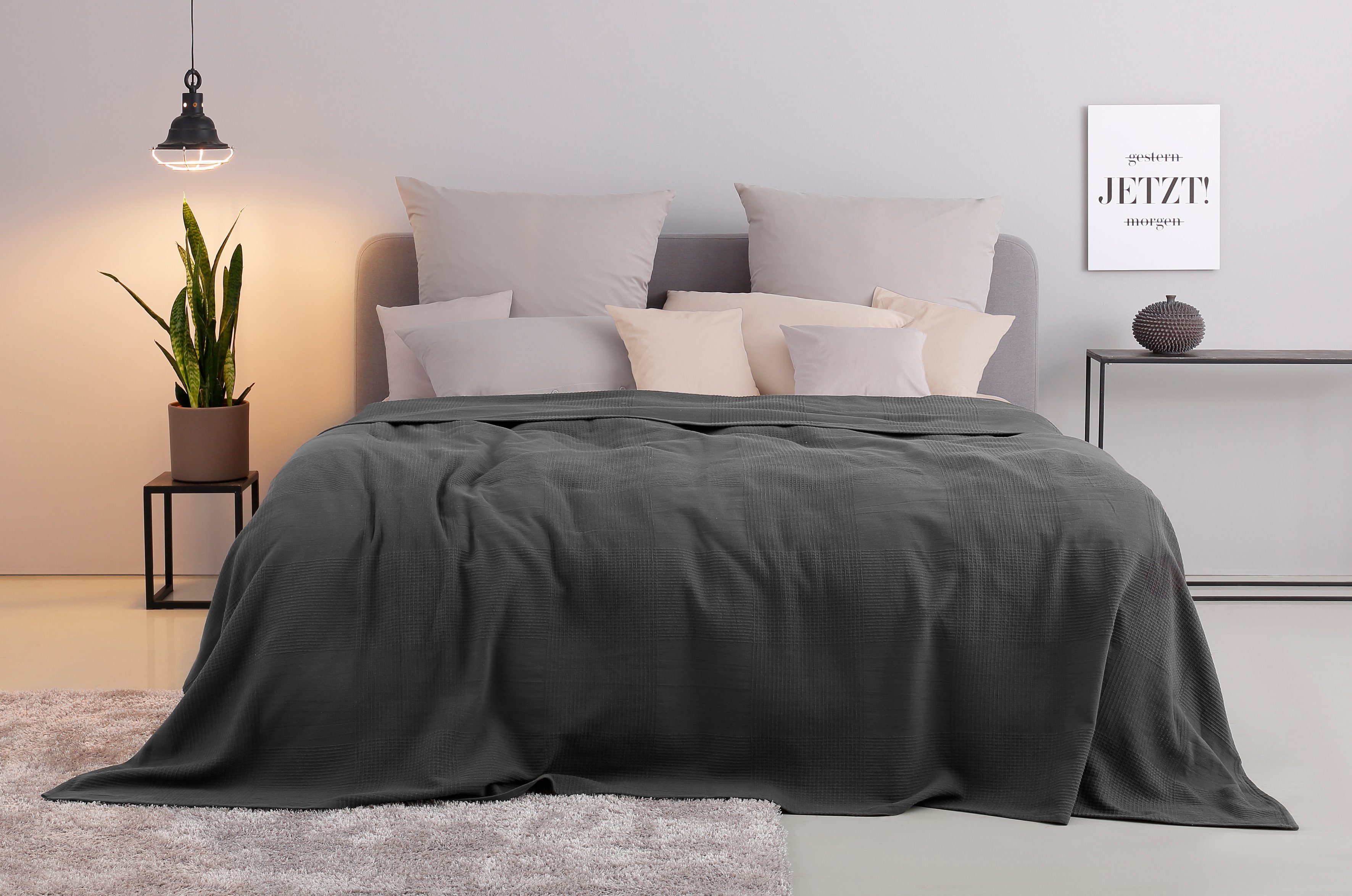 OTTO home Tagesdecke Mira, leichte Tagesdecke aus 100% Baumwolle, uni Überwurf, ohne Füllung