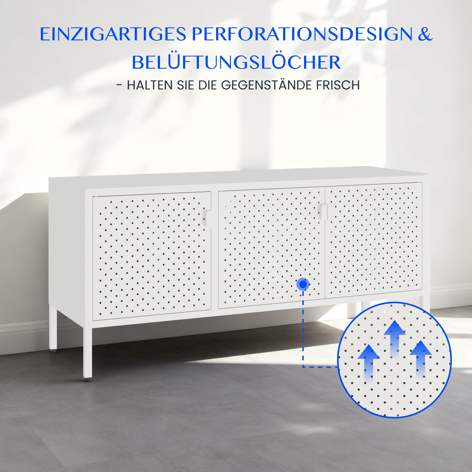 FLEXISPOT TV-Schrank Modernes Metall Sideboard– TV-Schrank mit perforierter Front – Bild 4 von 5