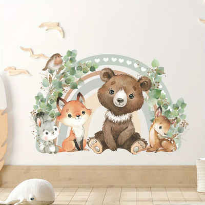 Montegoni Wandsticker Kinder Tier Wandsticker,Wandtattoo mit Waldtieren,Wandaufkleber Deko (Wandtattoo für Kinderzimmer, Bär Fuchs Herz Regenbogen Tier Wanda), wasserdichte,abnehmbare