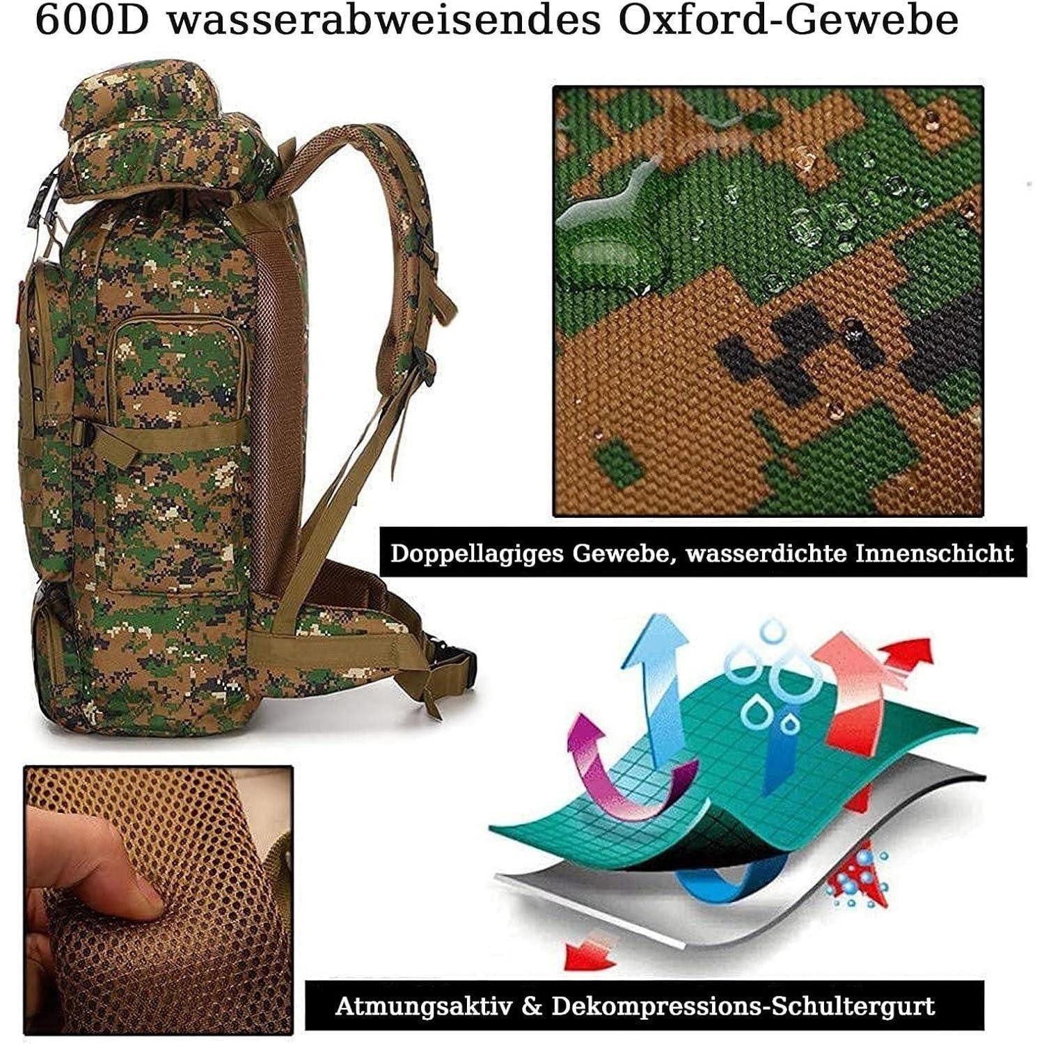 LuxusKollektion Wanderrucksack Rucksack 60L 80L Wasserdicht Wanderrucksack Herren Jungle Camouflage – Bild 3 von 5