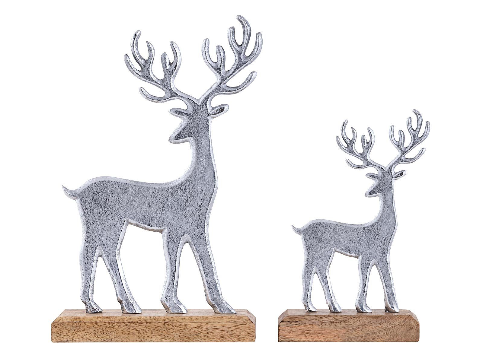 Dekoobjekt Dekofigur Hirsche 2er Set 14/20x22/32cm Aufsteller Aluminium Mangoholz