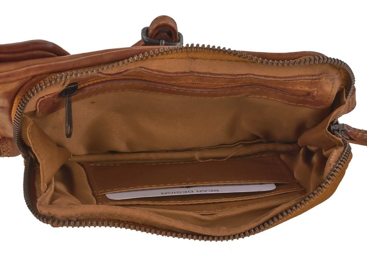 Elske, Design cognac weiches Portemonnaie, Umhängetasche Leder, Handytasche, braun Bear Geldbörse,