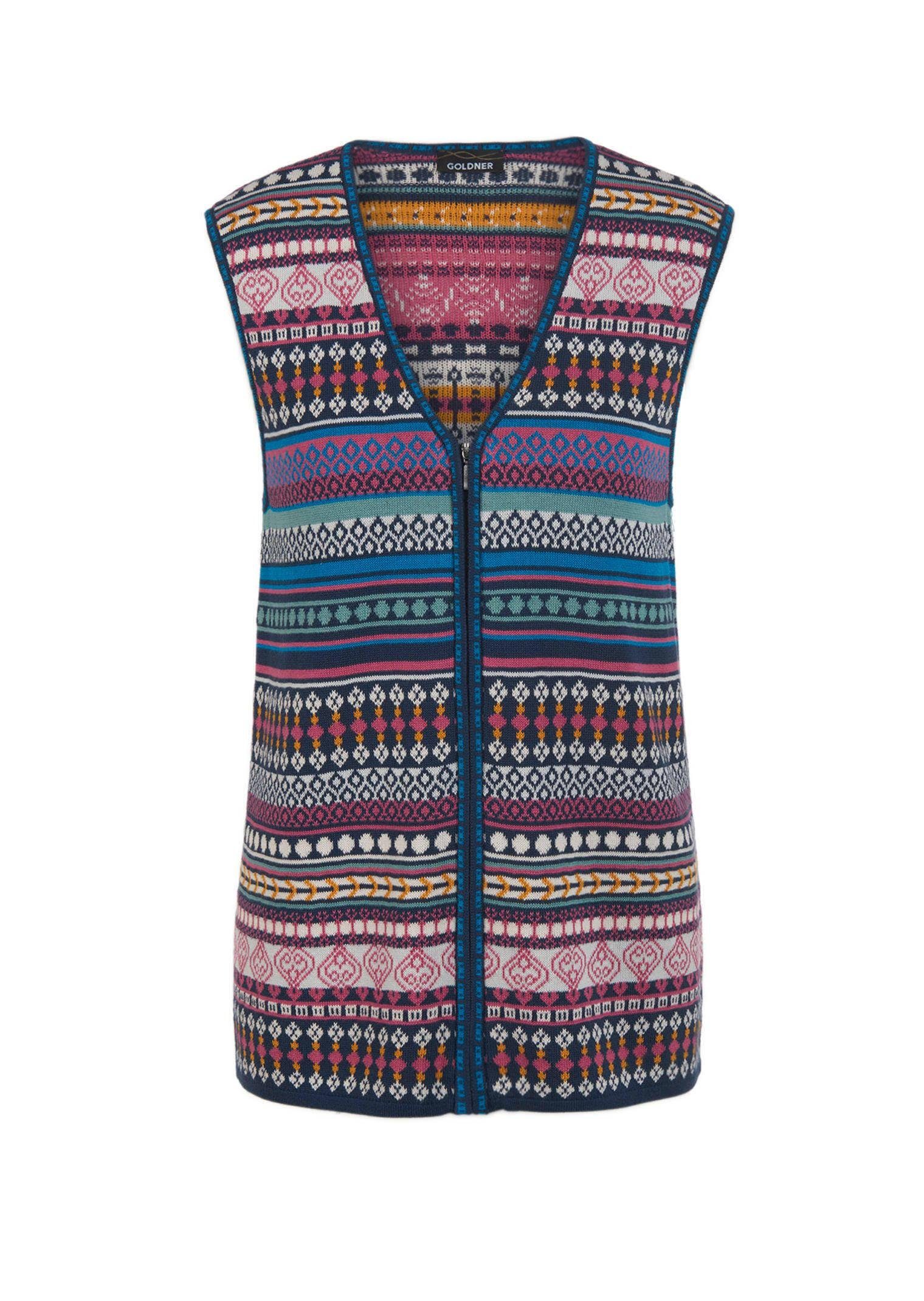 GOLDNER Strickweste Edle Jacquardweste mit Reißverschluss Baumwollweste mit V-Ausschnitt und Ringelmuster