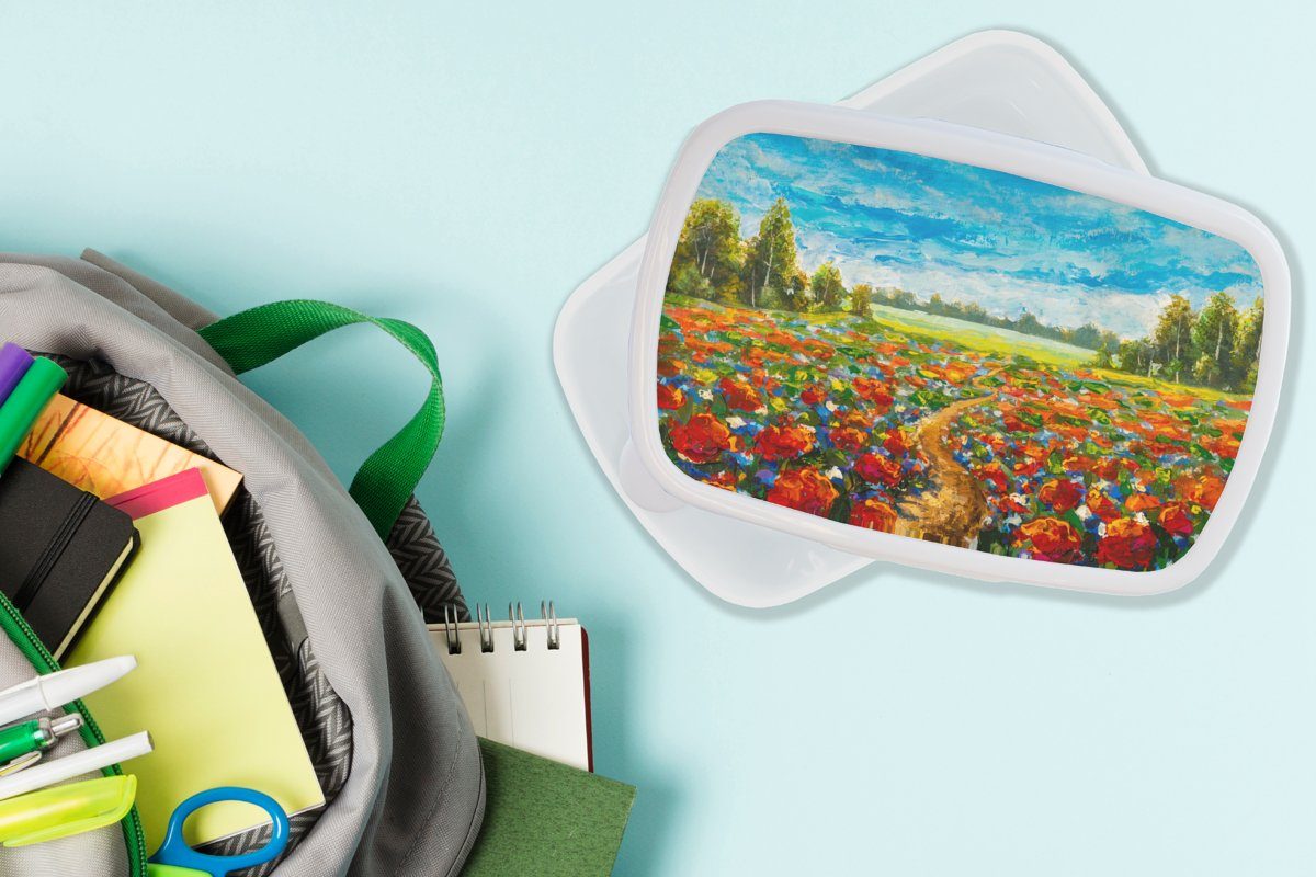 Natur, Jungs für und Kinder - (2-tlg), Brotbox Erwachsene, Lunchbox Blumen MuchoWow für Kunststoff, Brotdose, weiß Ölfarbe Mädchen Malerei - und -