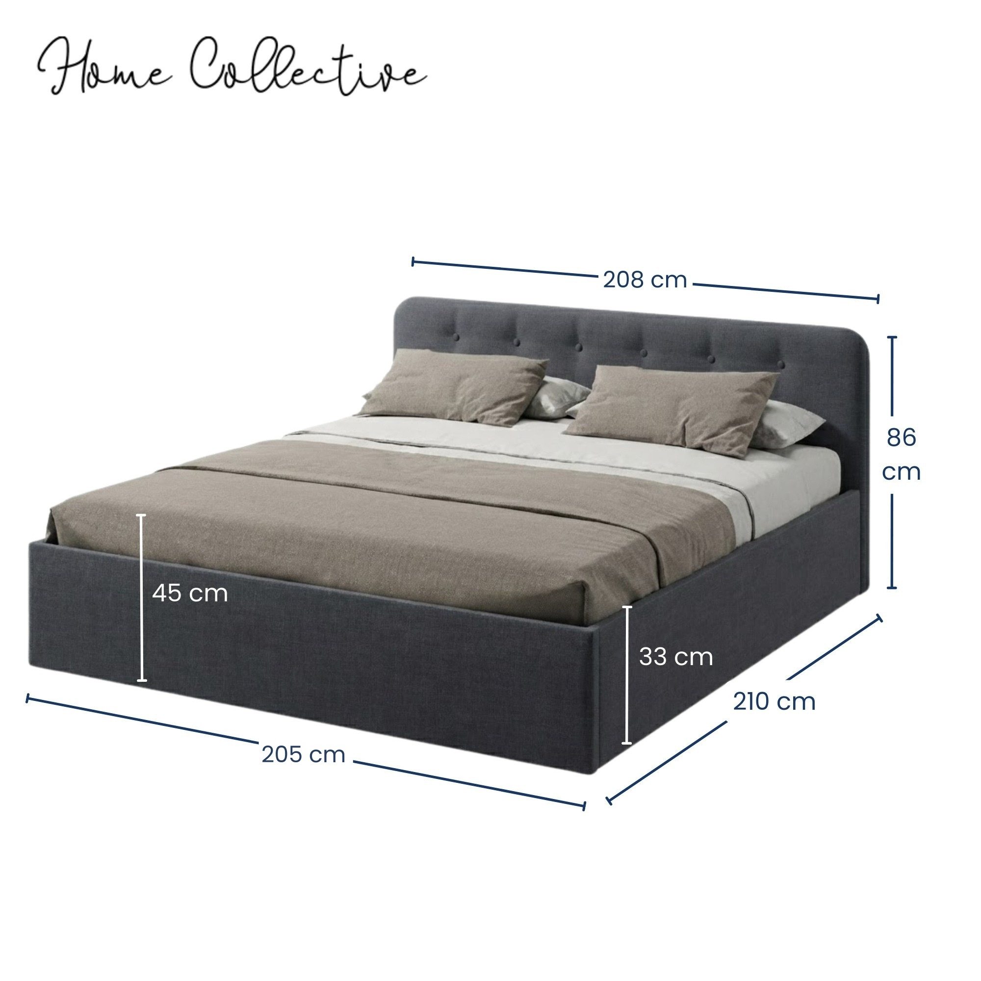Home Collective Polsterbett Bett mit Stauraum, verstellbarem Lattenrost, viele Größen (Größen: 100x200 120x200 140x200 160x200 180x200 200x200, hochwertiger Str – Bild 2 von 5