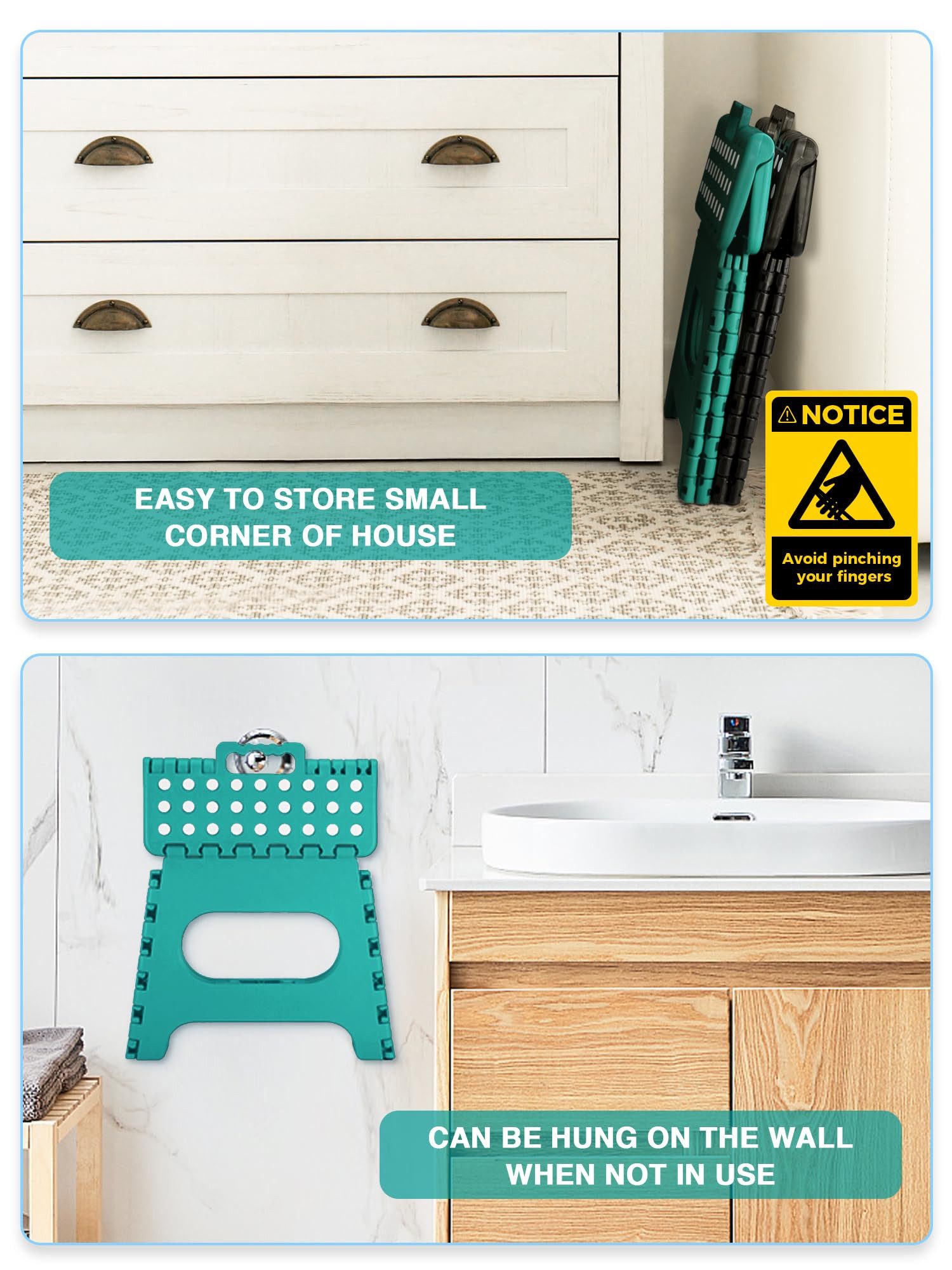 House Day Tritthocker klappbar, faltbarer Tritthocker in verschiedenen Höhen, Tragbarer Klapphocker, bis ca.136kg belastbar, Antirutschnoppen