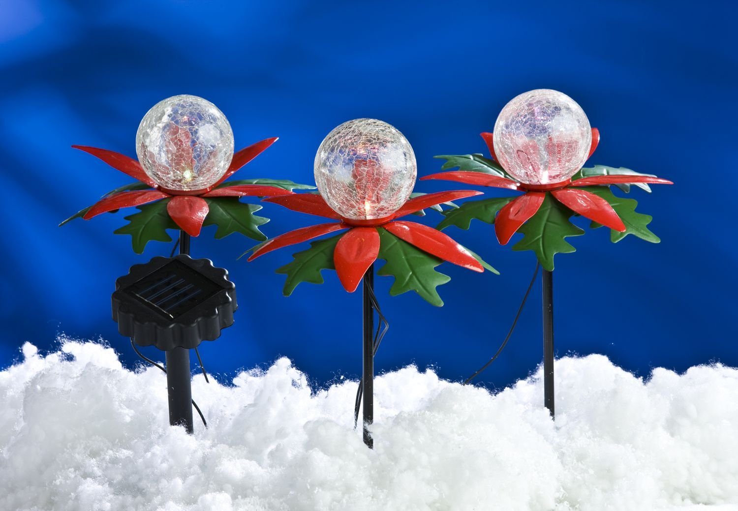 BURI LED Dekolicht 3er-Set LED Weihnachtsterne mit Farbwechsler Solarleuchte Weihnachtsbe