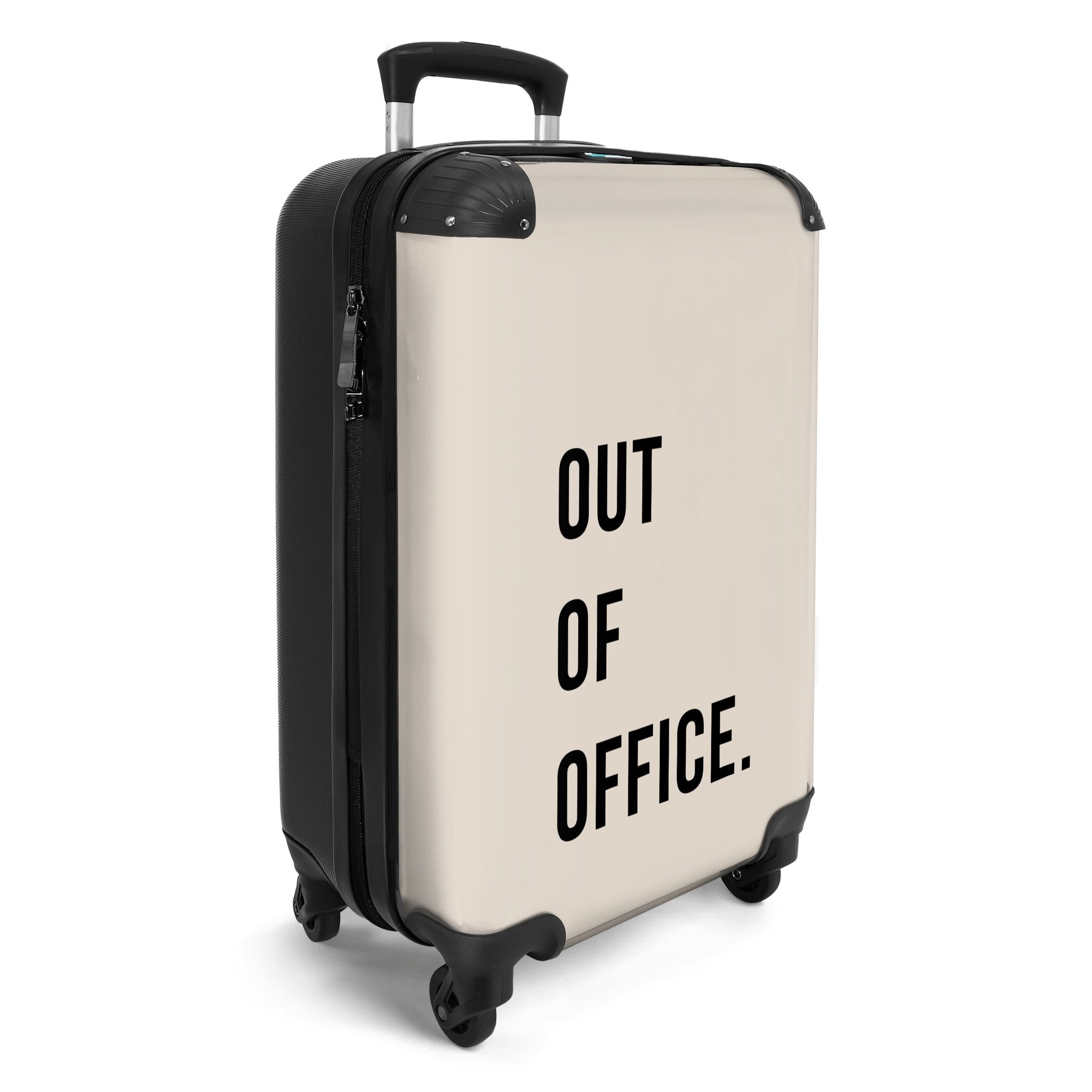 NoBoringSuitcases.com© Hartschalen-Trolley Zitate - Außer Haus - Beige 55x35x20cm, 4 Rollen, Reisetasche mit Rollen, Koffer Handgepäck Flugzeug