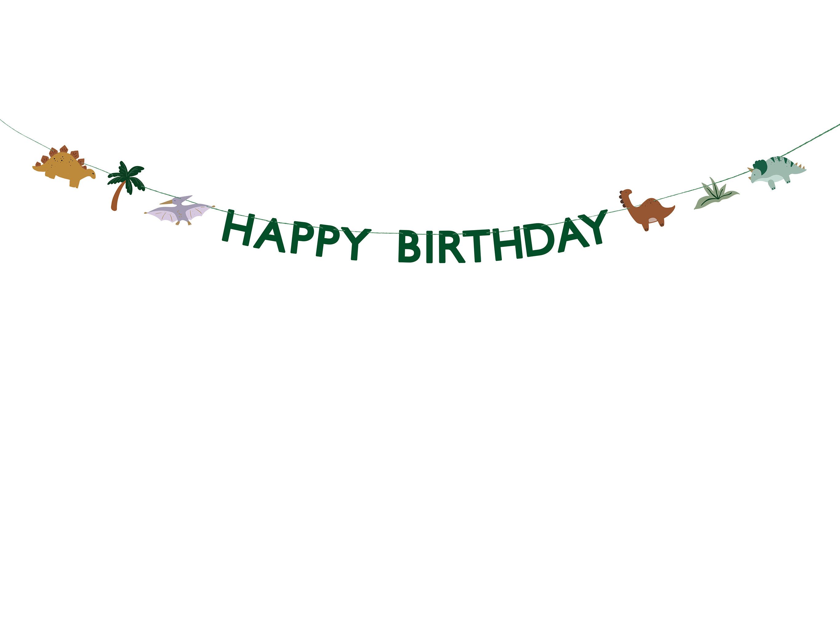 partydeco Hängedekoration, Happy Birthday Girlande 11x450cm Banner mit Dinosaurier Motiv Grün
