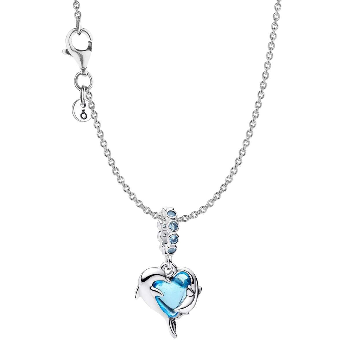 Pandora Kette mit Anhänger 28908, für Damen Silber Geschenk-Set Blaue Muranoglas Delfine