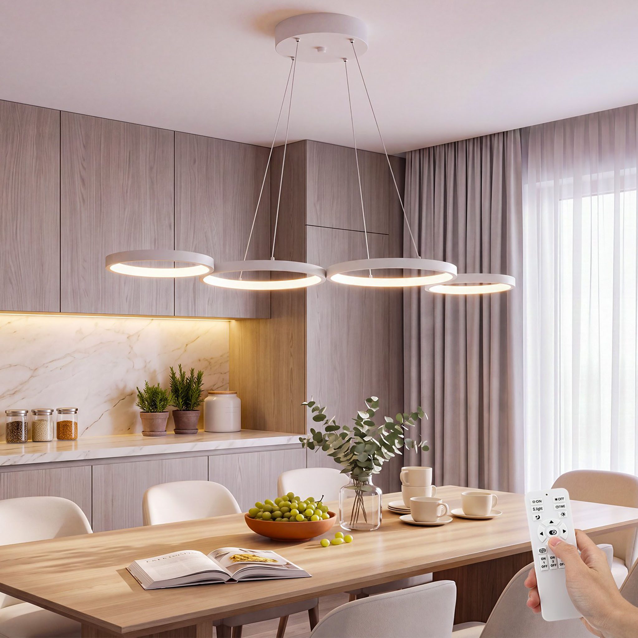 oyajia LED Pendelleuchte 30W LED Pendelleuchte 88cm, Dimmbar Hängelampe Esstisch Küchenlampe, LED fest integriert, Warmweiß, Naturweiß, Kaltweiß, 3000K-6500K mit Fernbedienung, für Bar, Salon, Küche, Hotel, Esszimmer