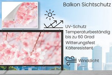 MuchoWow Balkonsichtschutz Baum - Blumen - Frühling (1-St) Balkonbanner, Sichtschutz für den Balkon, Robustes und wetterfest