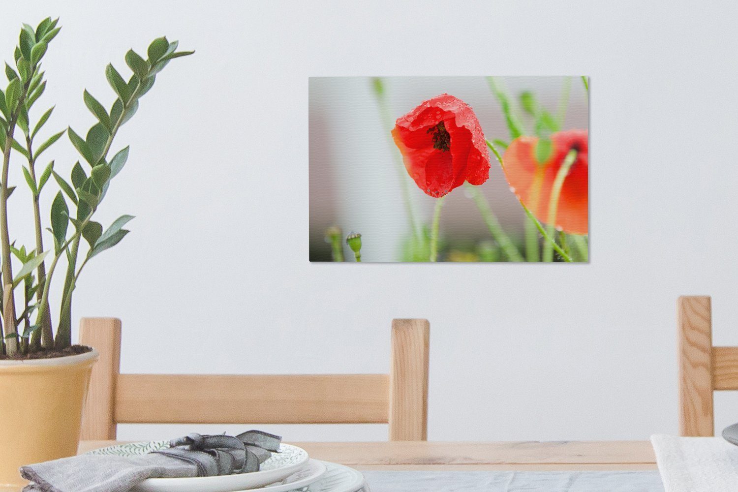 OneMillionCanvasses® Leinwandbild Tau roten Wanddeko, 30x20 (1 cm Mohnblume, einer Leinwandbilder, Wandbild auf Aufhängefertig, St)