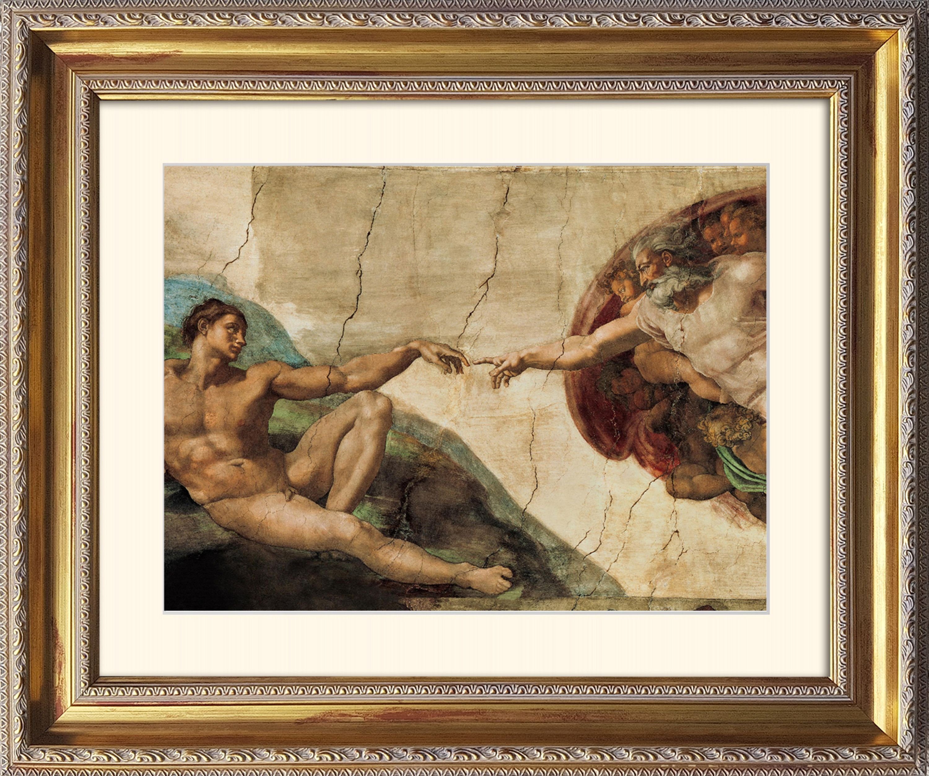 Michelangelo / gerahmt La artissimo Rahmen Michelangelo: Bild Hände 63x53cm mit Bild Adamo Poster / Creatione Wandbild, die mit / Rahmen