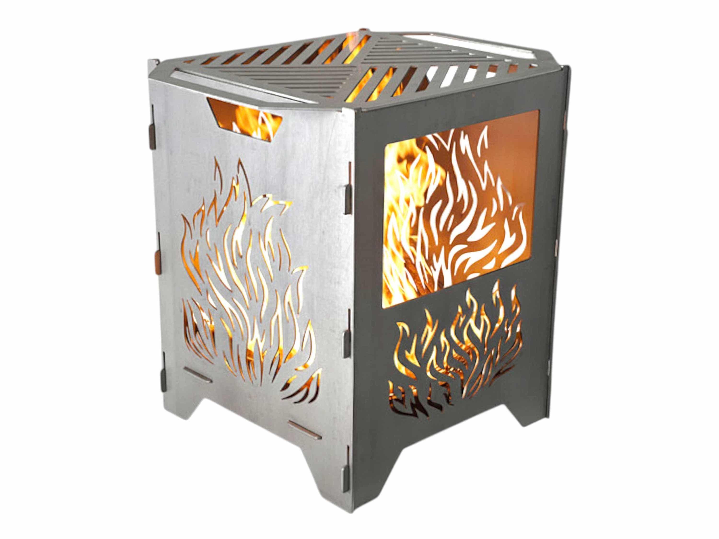 net-selling24 Feuerkorb, (2-St), mit Grillrost Motiv Flammen 3mm Stahl Tragegriffe