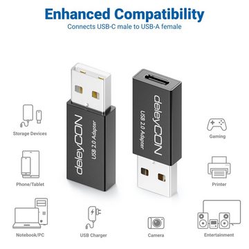 deleyCON deleyCON 2x USB2.0 Adapter USB A zu USB C-Buchse Adapter Aluminium USB-Adapter