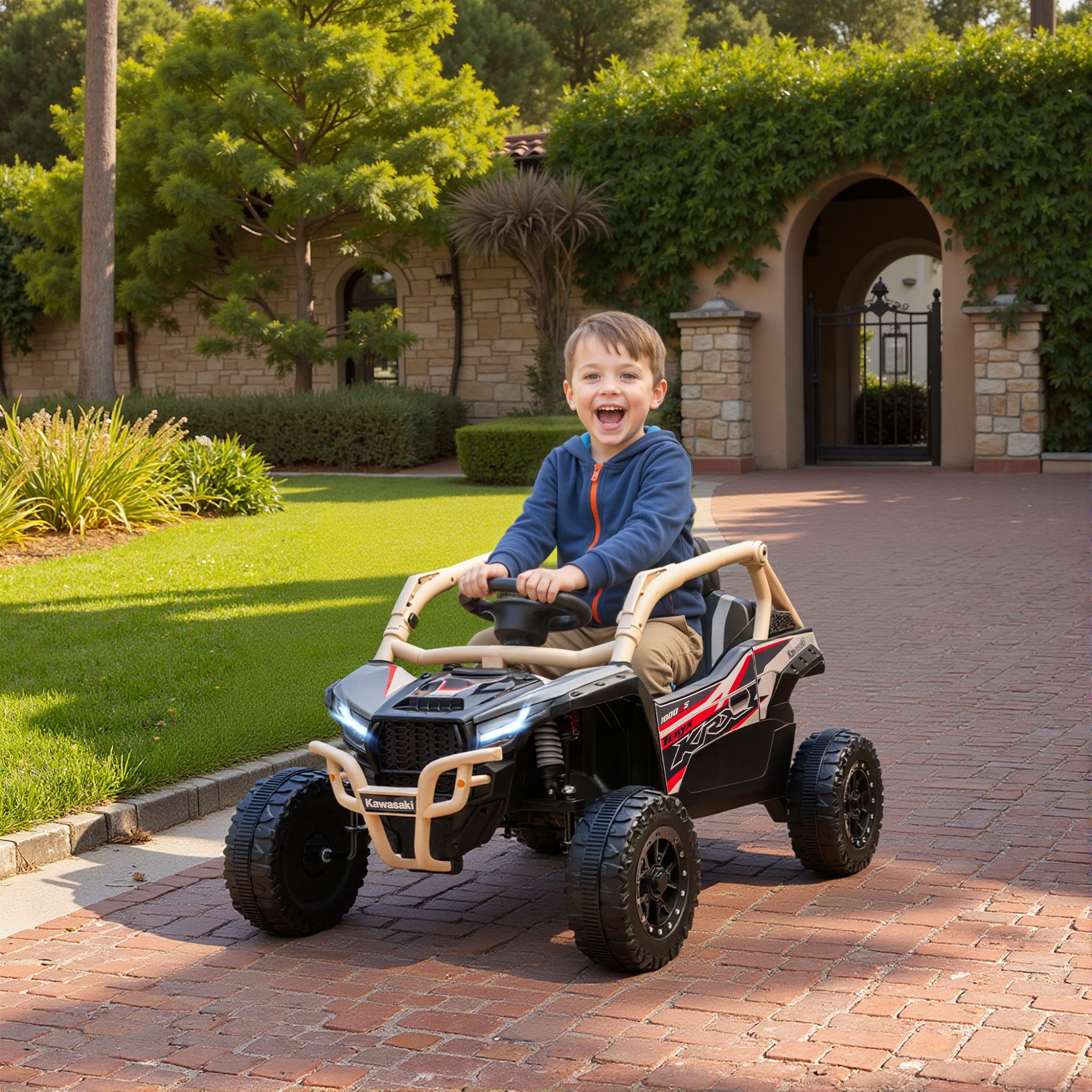 AIYAPLAY Elektro-Kinderauto mit 2 Motoren, UTV-Design, Musikfunktion, Belastbarkeit 30 kg, (1-tlg), für Kinder 3-8 Jahre, Gelb