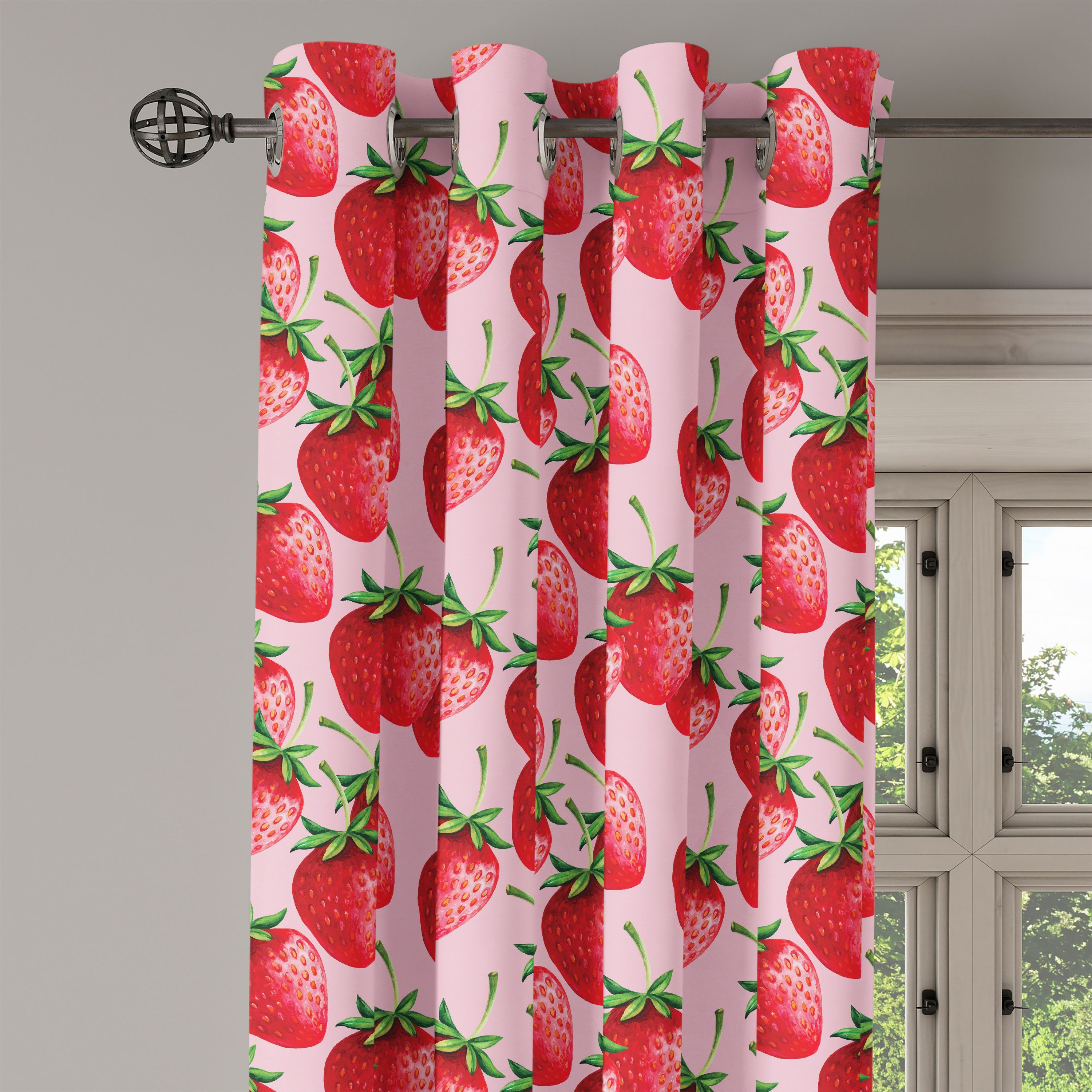 Erdbeeren Saftige rot Abakuhaus, Schlafzimmer Gardine 2-Panel-Fenstervorhänge Dekorative Wohnzimmer, Obst für